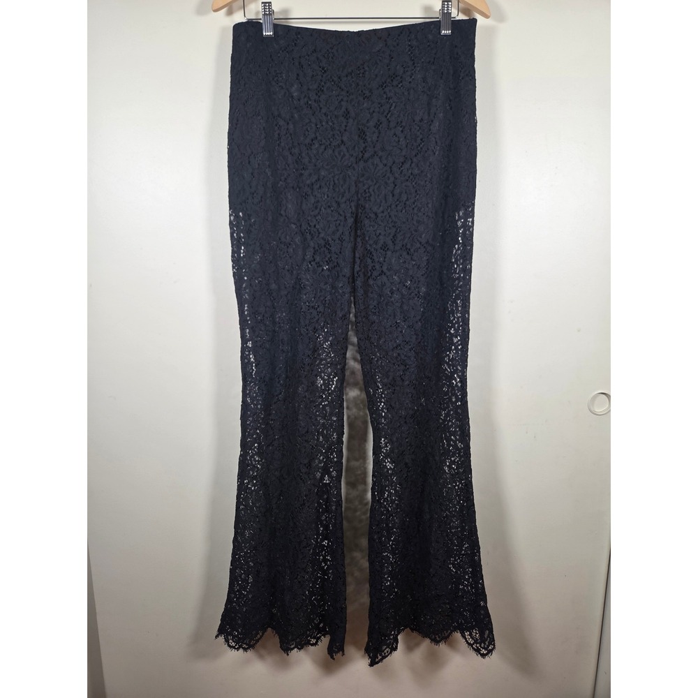& Other Stories Pants Women 33 Black Floral Lace Flare Leg Whimsygoth Romantic